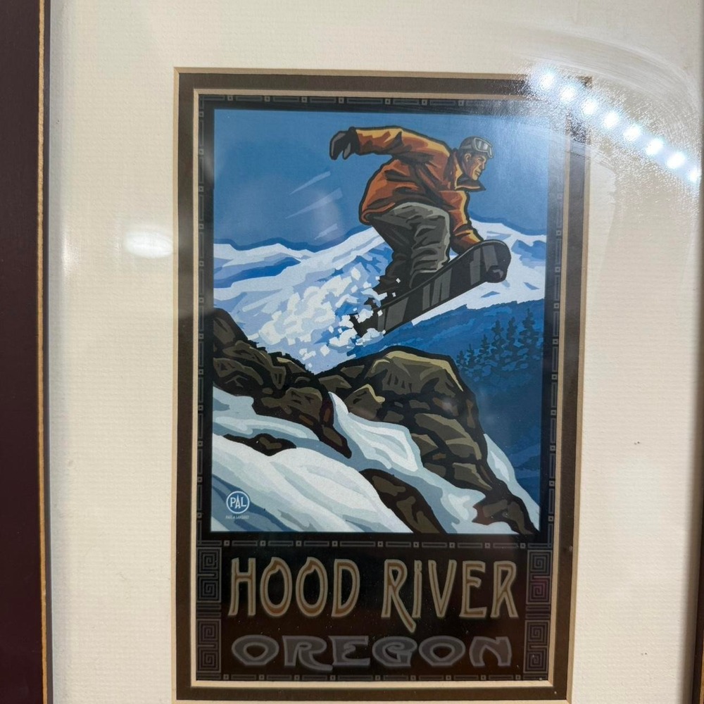 Framed Hood River Oregon Snowboard Postcard Mountains Alpine Apres Ski - Picture 2 of 4